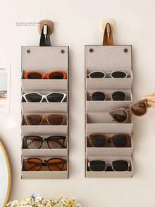 2/3/4/5/6格可折叠悬挂式旅行眼镜盒，PU皮革太阳镜收纳整理架 - 棕色 - 查看 6