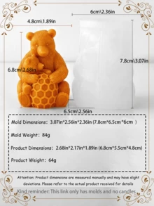 1pc Cute Bear & Honeycomb Silicone Candle Mold, 3D Animal Resin Soap Making DIY Handcraft Mold - White - View 19