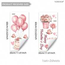 1件/1套 2件装 粉色爱心、蝴蝶和玫瑰气球花束窗贴，情人节快乐！窗贴，情人节装饰，适用于房间、家居、墙面、浴室、卧室、客厅、厨房装饰 - 彩色 - 查看 15