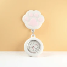 1件可爱猫爪卡通装饰护士手表，带可伸缩挂绳、柔软硅胶表壳、透明表盘，是一款护士专用挂表。 - 白色 - 查看 7