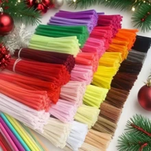 30厘米绿色花茎铁丝+视频教程，60色雪尼尔绒条，适合万圣节、返校季，30厘米彩色花茎手工材料，彩色雪尼尔绒条，花茎毛绒金属丝扎带，价格实惠，品质优良 - 彩色 - 查看 3