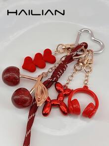 HAILIAN This Simple Yet Sparkly Cherry Keychain Features Beaded Hearts, Stylish Tassels, And Pendants Shaped Like Headphones, A Balloon Dog, An Elephant, And Candy. It Can Also Be Used As A Bag Charm, Making It A Perfect Little Gift For A Partner, Lover, Or Close Friend.