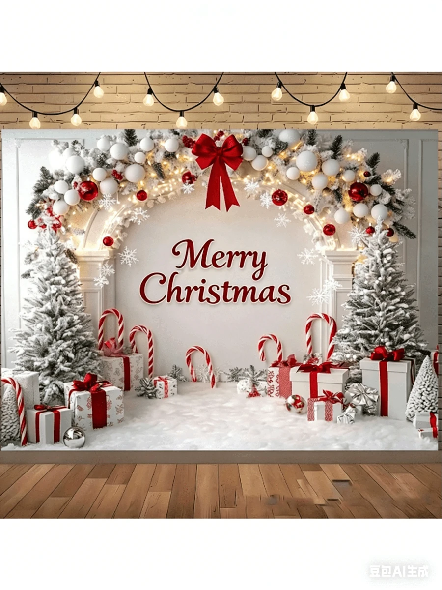 This Christmas-Themed Backdrop Features A Tree-Shaped Pattern, Decorated With Trees And Gifts, Making It The Perfect Choice For Holiday Wall Decor. Suitable For Christmas, Birthdays, And Wedding Celebrations. Can Be Used Indoors And Outdoors, Such As In Living Rooms And Gardens. - Multicolor - View 1