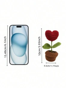 1PC Red Knitted Mini Potted Plant Decoration – Handmade Yarn Artificial Heart Flower Car Dashboard Ornament Finished Product, Bestselling Must-Have Cute Valentine's Day Gift Home Desktop Decor Car Interior Decor Office Desk Accent, Ideal For Romantic Valentine's Day Gifting Home Decor Car Dashboard Display Office Decor, Top-Rated Yarn Ornament Ideal Gift For Friends Colleagues Loved Ones - Đỏ - Xem 4