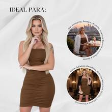 Sexy Strapless Ruched Front Bodycon Short Dress - 鏽棕色 - 查看 5
