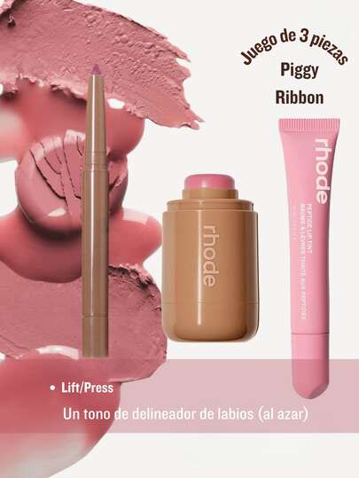  Rhode Set de bálsamo labial Hayley(incluye un perfilador de labios, un bálsamo labial y un colorete) juego de 3 piezas.Trio de colorete + labios.colorete de bolsillo.Colorete de bolsillo, perfilador de labios con péptidos, tinte labial con péptidos.Brillo e hidratación facial y labial