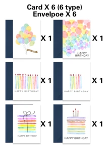 Set de 12 tarjetas de felicitación de cumpleaños con diseños de acuarela única - Diseños con temática de cumpleaños - Tarjetas de regalo adecuadas para todos - 12 piezas (sobre x 6 + tarjeta x 6) - View 8