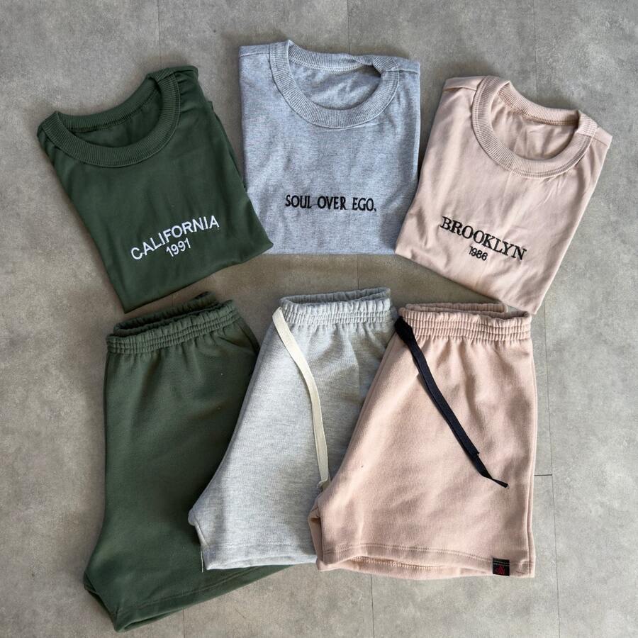 Kit Of 3 Women's Sets: Women's Cropped Sweat Shorts, Basic Set For Everyday Wear. Women's Fleece Set. - 綠色/灰色/裸色 - 查看 1