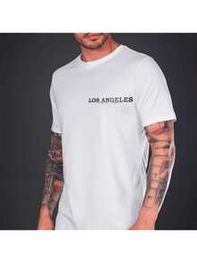 Camisa Camiseta Premium Masculina City Of Los Angels 100% Algodão Lançamento 2025 - Branco - Visão 1