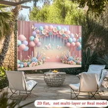 1pc 2D Flat Dreamy Floral Balloon Background Banner, Polyester Fabric, Pink & Blue Balloons, Floral Pattern, Suitable For Birthday Party Decor, Holiday Gathering, Coming Of Age, Girls Party, Wedding, Proposal, Anniversary Celebration, Cake Table Decor, Birthday Celebration, Bachelorette Party, Living Room/Bedroom/Indoor/Outdoor Decor, Garden Decor, Photography Backdrop - Multicolor - View 6