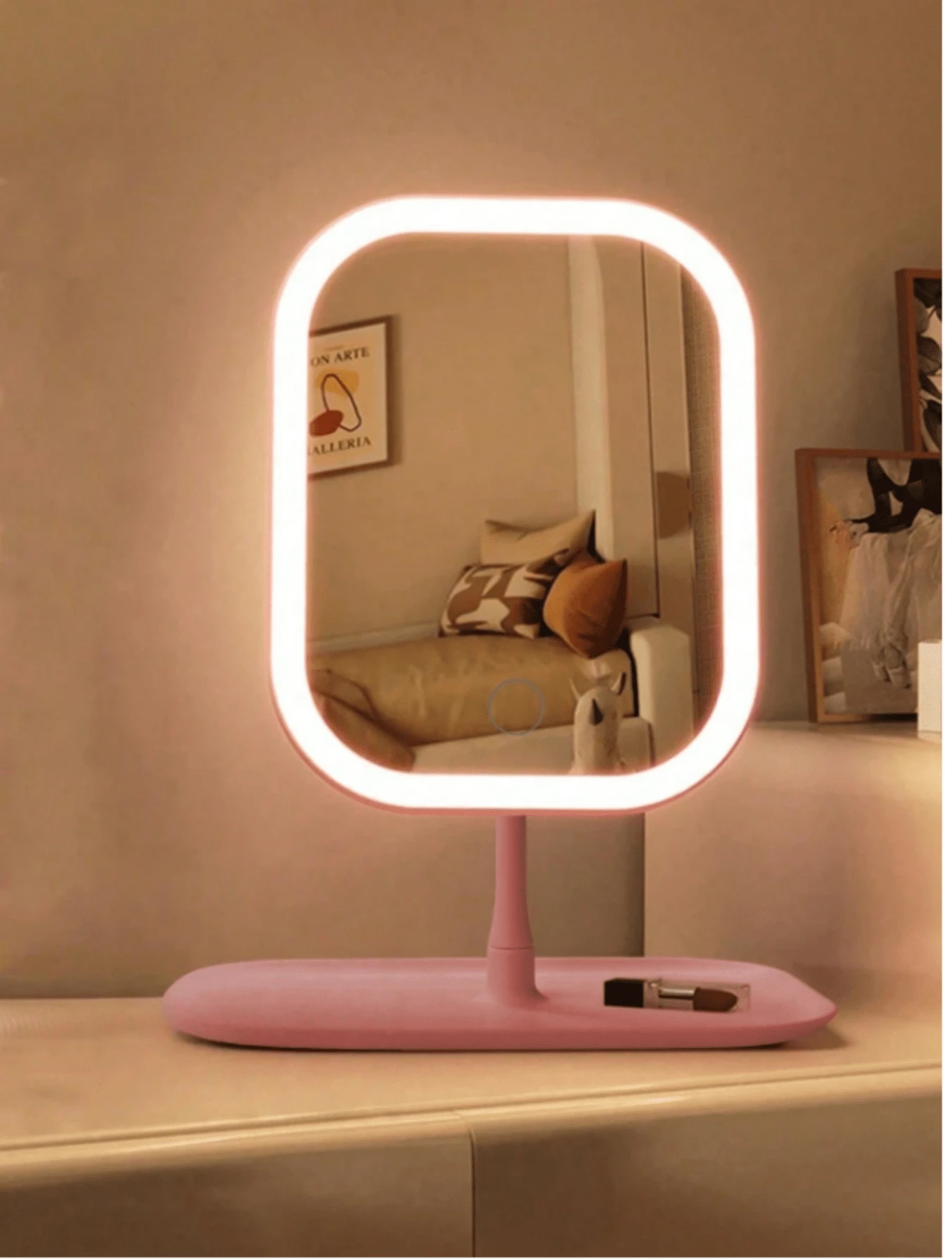 1个可调节LED化妆镜，智能三色灯光及亮度调节，一键USB充电，270°旋转高清桌面镜，可拆卸便携托盘，旅行电子化妆镜，适用于卧室、浴室、床头柜、宿舍，母亲节、生日、女士礼物，打造精致妆容