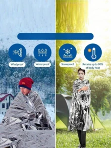 1件装应急保暖毯，双面隔热雨披，反光求生毯，高可见度反光，户外露营装备