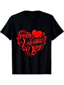 220g Family T-Shirt For Men - Happy Valentine's Day T-Shirt - Black - View 1