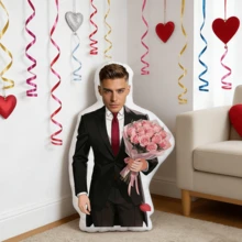 Holding A Bouquet Of Flowers And A Throw Pillow, You Can Upload Your Own Photo Or Choose Someone Else's For Customization. - Multicolor - View 5