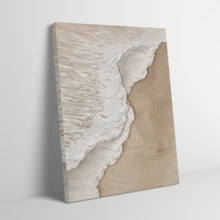 Ocean Wave Canvas Painting, Abstract Beach Print Pattern, For Home Living Room Decoration, Enhance Space Style, Bedroom Bedside Embellishment, Create A Warm Atmosphere, This Inner Frame Painting Is Very Suitable, Also Suitable For Homestay Soft Decoration Matching, Office Environment Decoration, Or As A Good Gift For Friends Moving, Holiday Gifts, Fine Art Seascape, Coastal Artwork, Nature Inspired Wall Decor, Sandy Beach Impressionism, Beige Tones, 3D Textured Painting. - 白色 - 查看 1