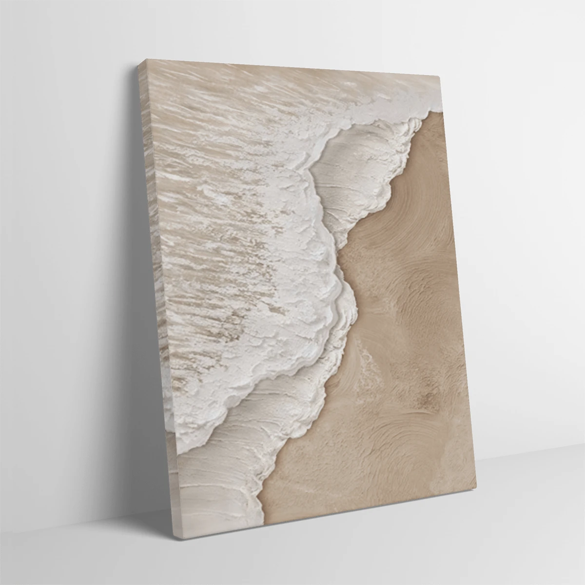 Ocean Wave Canvas Painting, Abstract Beach Print Pattern, For Home Living Room Decoration, Enhance Space Style, Bedroom Bedside Embellishment, Create A Warm Atmosphere, This Inner Frame Painting Is Very Suitable, Also Suitable For Homestay Soft Decoration Matching, Office Environment Decoration, Or As A Good Gift For Friends Moving, Holiday Gifts, Fine Art Seascape, Coastal Artwork, Nature Inspired Wall Decor, Sandy Beach Impressionism, Beige Tones, 3D Textured Painting. - 白色 - 查看 1