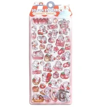 Strawberry Bunny Guka 3D Stickers - 3D Sweet Shiny Sticker Sheets, Cute Decorative Material For Journals, DIY, Kawaii Stress Relief Stickers, Creative 3D Stickers For Students & Gifts For Valentine's Day And New Year - 3D Stickers 59 - View 9