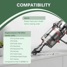 2pcs V10 Filters, Compatible With V10 Cyclone Series, V10 Animal, V10 Absolute, V10 Total Clean, SV12, Part No. 969082-01