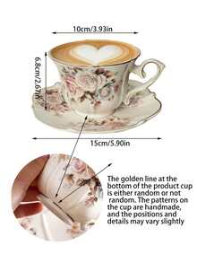 1 Set Cup + Saucer, Luxury European Style Gold Rimmed Rose Flower Coffee Cup, Elegant Afternoon Tea Set, High-End Cappuccino Latte Art Cup & Saucer, Dessert Plate, Suitable For Restaurant, Living Room, Cafe - Multicolor - View 12