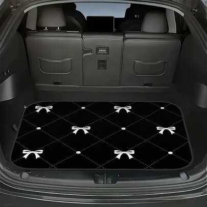 1pc Bow Decor Car Trunk Pet Mat - Anti-Scratch Cargo Liner With Bow Design, Polyester Dog Bed Mat For Car Interior Protection, Easy Clean Cargo Liner Suitable For All Cars And Trucks
