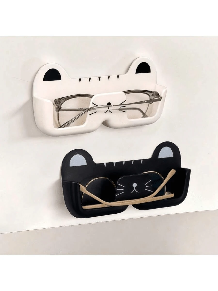 1/2pcs Wall-Mounted Sunglass Organizer, Cute Cat-Shaped Fashion Glasses Holder, Space Saving Eyeglasses Display Stand, Punch-Free Glasses Storage Rack For Entryway, Living Room, Bedroom, Bathroom, Office, Dorm. Home Decor. - Multicolor - View 1