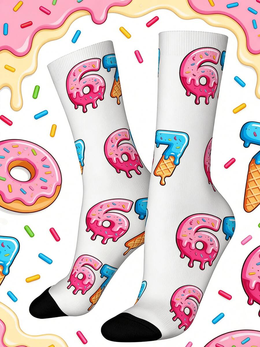 Fun Number 67 Stem Socks Men And Women The Same Six Seven Joke Design (67) Gender-Neutral Casual Socks Suitable For Parties And Daily Wear Can Be Hand-Washed Humorous Gifts Creative 67 Phobia Lovers Funny Accessories - 彩色 - 查看 1