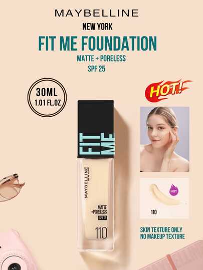 Maybelline Fit Me Matte Perfect Foundation SPF 17 #110, A Pinkish-White Shade, 5/30ml. Provides 24-Hour Long-Lasting Hydration, A 3-In-1 Formula (Setting/Touch-Up/Brightening), A Natural, Matte Finish, And Long-Lasting Nourishment. Easy 3-Step Application, Suitable For Pinkish-White Skin Tones And Oily Skin, Creating A Long-Lasting, Flawless Base For Everyday Wear.