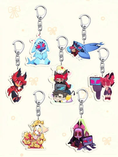 1pc Cartoon Anime Acrylic Keychain,Anime GOODS-Vicky Charlie Alastor Printed Squash Keychain,Hell Inn Keychain, Car Keyring.Perfect Gift For Fans, Cosplay Accessories Car Key Bag Backpack Small Jewelry Key Ring Accessories Creative Student Gifts.