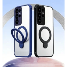 Transparent Ring Stand Case With Full Stand Function & Stable Support, Compatible With Samung Galaxy S26/S26Plus/S26Ultra/S25FE/S25 Ultra/S25/S25Plus/A56/A36/A16/A26/A17/A37/A57 - Blue - View 1