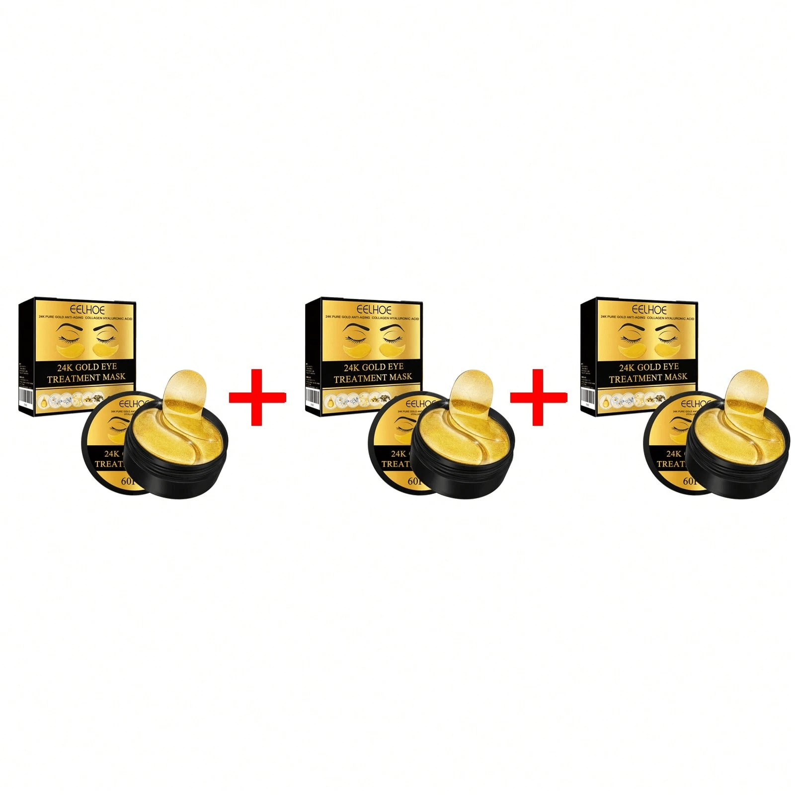 60pcs 24k Gold Eye Mask Moisturizing Firming Nourishing Area Eye Gel Treatment Cream Hydrating Patch Dark Circles Bags - 3個盒子 - 查看 1