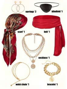 Bộ phụ kiện trang phục cướp biển 1/5/8/10 món dành cho nữ, trang phục cướp biển Giáng sinh, cướp biển Giáng sinh nữ, trang phục và phụ kiện hóa trang cướp biển cho tiệc Giáng sinh, khăn trùm đầu cướp biển, thắt lưng cướp biển, vòng cổ, miếng che mắt và bông tai cho hóa trang cướp biển, nhập vai, dạ hội, Halloween. - Nhiều màu - Xem 17