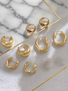 Khuyên tai vòng vàng bất đối xứng thời trang, khuyên tai tròn phù hợp cho phụ nữ đeo hàng ngày, quà tặng. - Bông tai hình học - Xem 4