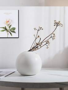 1pc Round Vase Decor, Nordic Style Round Vase, Modern Minimalist Round Vase, Decorative Item, Round Vase, Dried Flower Desktop Decor, Home Entryway Floral Arrangement Vase - White - View 7