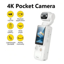 4K高清口袋相机，配备1.9英寸显示屏和180°旋转功能 - 支持4K视频录制、32GB SD卡扩展、USB-C充电、数字图像防抖、自动对焦，适用于户外运动、视频录制、旅行等多种场景 - 便携式Vlog相机