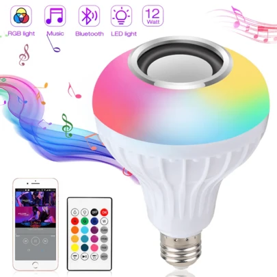 Bombilla de música bluetooth,Foco de altavoz que cambia de color RGB, Bombilla musical RGBW Control remoto de 24 teclas Tarjeta USB