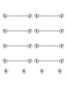 12件套极简主义杠铃舌环替换球套装，长度分别为12毫米、14毫米、16毫米和18毫米，14G舌环，软骨耳环，适合女性日常佩戴 - 12件組合 - 查看 10