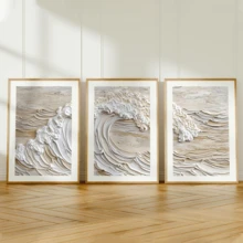 3pcs Modern Wall Art Posters, White And Beige Wave Canvas Paintings, Oil Painting Texture Style, Minimalist Abstract Wall Art Decor, Landscape Print Posters, With Or Without Frames, Room Decor, Housewarming Gift, Dorm, Apartment, Hotel, Home, Living Room, Bedroom, Bathroom, Office Wall Decor - A - View 3