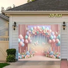 1pc 2D Flat Dreamy Floral Balloon Background Banner, Polyester Fabric, Pink & Blue Balloons, Floral Pattern, Suitable For Birthday Party Decor, Holiday Gathering, Coming Of Age, Girls Party, Wedding, Proposal, Anniversary Celebration, Cake Table Decor, Birthday Celebration, Bachelorette Party, Living Room/Bedroom/Indoor/Outdoor Decor, Garden Decor, Photography Backdrop - Multicolor - View 7