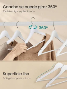 20个装木质衣架，纤细设计，肩部带凹槽，裤架，360°旋转挂钩，桦木材质，可挂肩带和外套，云白色，晾衣架，衣柜收纳架，多功能裤架，围巾领带架，家用裤架 - 彩色 - 查看 8