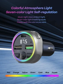 REMAX USB C Bluetooth Adapter For Car, AUX Wireless FM Radio Transmitter, PD 30W Dual Port Fast Charger, Hands-Free Calling & Audio Receiver, MP3 Music Player, QC3.0 & Type-C PD USB Charger, Colors LED Backlit, TF Card Supported, Fast Charging Cigarette Lighter, Car Accessories, Super Practical Car Stuff - C63 - View 3