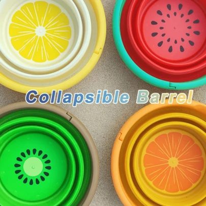 1pc Foldable Beach Bucket, Vibrant Fruit & Vegetable Shaped, Colorful Collapsible Beach Bucket, Suitable For Beach Fun, Outdoor Camping, Hiking, Fishing, Interesting Outdoor Toy, Children Beach Toy