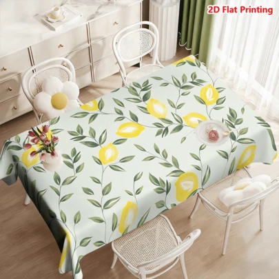 1/20pcs Tablecloth Lemon Pattern Green Leaves Spring Design Polyester Fabric Machine Made Perfect For Picnic Camping Wedding Birthday Restaurant Buffet Home Decor