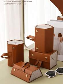 2/3/4/5/6格可折叠悬挂式旅行眼镜盒，PU皮革太阳镜收纳整理架 - 棕色 - 查看 3