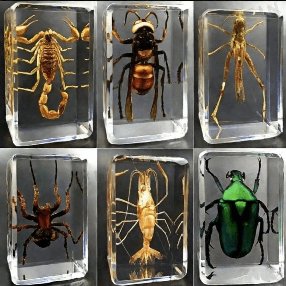 1 pièce Insecte et plante spécimen préservé dans une boîte en résine transparente ambre ! Modèle permanent d'insecte et de plante, spécimen d'insecte réel dans la résine, presse-papiers, modèle d'animal et de plante transparent en ambre carré, ornement décoratif, objet de collection de grande valeur. - Multicolore - Voir 2