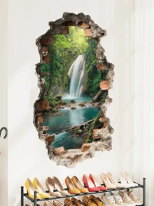 1片创意3D风景墙贴，自粘可移除墙贴，适用于客厅、卧室、家居装饰 - 彩色 - 查看 5