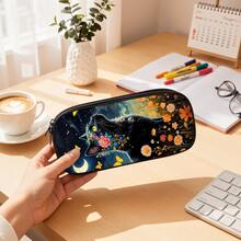 1pc Black Cat Design Large Capacity Pencil Case, Multi-Layer Storage For Pencils, Erasers, Rulers And Other Stationery. Practical Stationery For Daily School, Outdoor Sketching, Office Desk Organization, Ideal Gift For New Year, Back To School - Multicolor - View 2