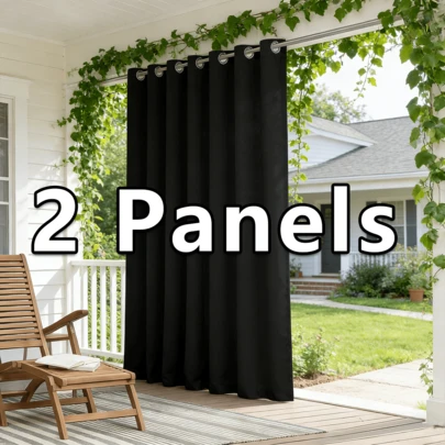 2 Panels Outdoor Waterproof Solid Color Backyard Decor Grommet Top Curtains For Porch, Light Filtering Elegant Privacy Protection Fade Resistant Curtains For Pool, Gazebo, Patio, Pergola, Cabana