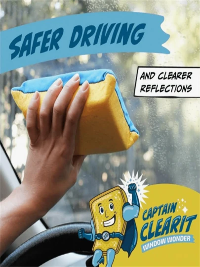 1pc High Quality Multi-Functional Car Wash Sponge Block, Non-Woven Double-Sided Plush Sponge Block, Suitable For Car Glass Cleaning, Defogging, Waxing, Car Washing, Interior Cleaning