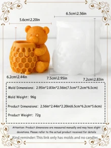 1pc Cute Bear & Honeycomb Silicone Candle Mold, 3D Animal Resin Soap Making DIY Handcraft Mold - White - View 16