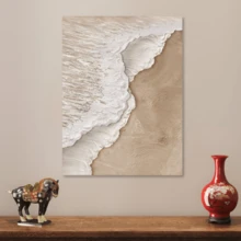 Ocean Wave Canvas Painting, Abstract Beach Print Pattern, For Home Living Room Decoration, Enhance Space Style, Bedroom Bedside Embellishment, Create A Warm Atmosphere, This Inner Frame Painting Is Very Suitable, Also Suitable For Homestay Soft Decoration Matching, Office Environment Decoration, Or As A Good Gift For Friends Moving, Holiday Gifts, Fine Art Seascape, Coastal Artwork, Nature Inspired Wall Decor, Sandy Beach Impressionism, Beige Tones, 3D Textured Painting. - 白色 - 查看 2
